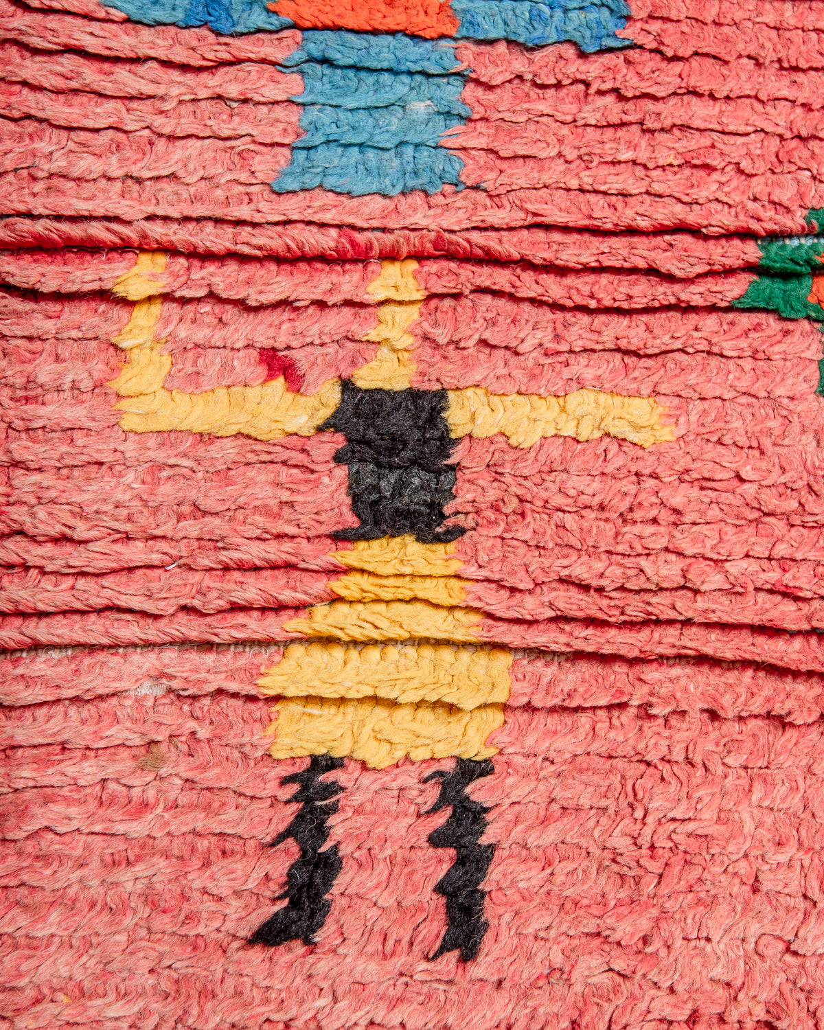 Modern, designer, handcrafted Berber rug from Morocco. Vintage carpet with beautiful colours and patterns and fluffy texture.
